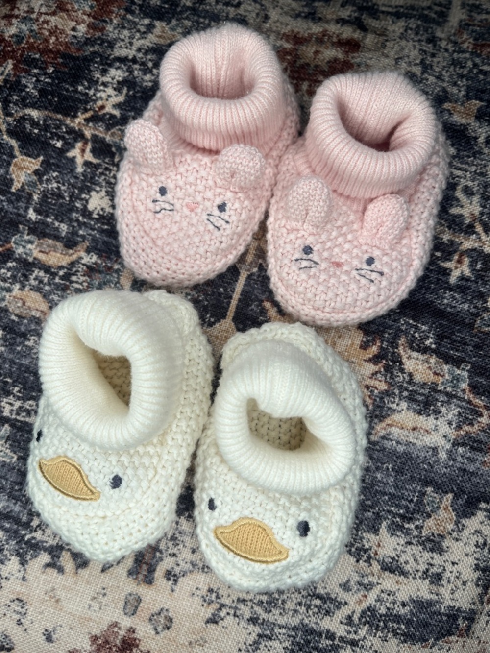 Carter's Baby Knit Booties - Pink Bunny & Cream Duck